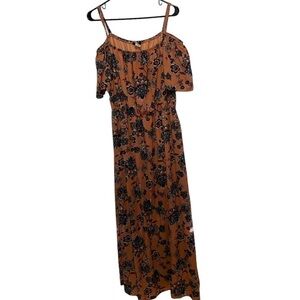 Espresso Cold Shoulder Floral Maxi Dress Size 2X